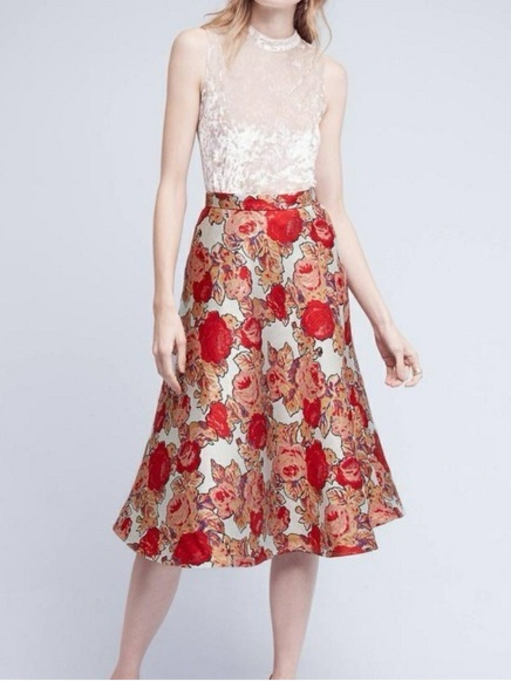 Rachel Antonoff Red Floral Midi Skirt sz 4